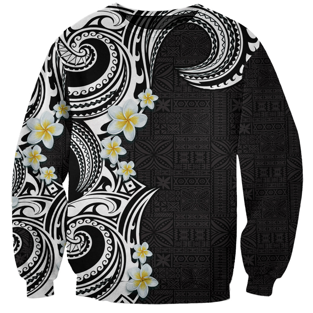 Aloha Polynesian Plumeria Flower Sweatshirt Black White Color LT03 Unisex Black - Polynesian Pride