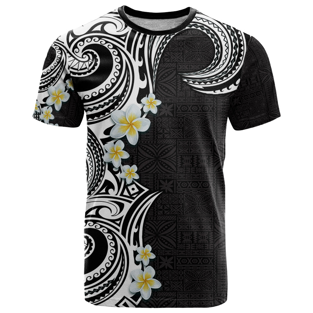 Aloha Polynesian Plumeria Flower T Shirt Black White Color