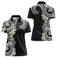 Aloha Polynesian Plumeria Flower Women Polo Shirt Black White Color