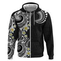 Aloha Polynesian Plumeria Flower Zip Hoodie Black White Color