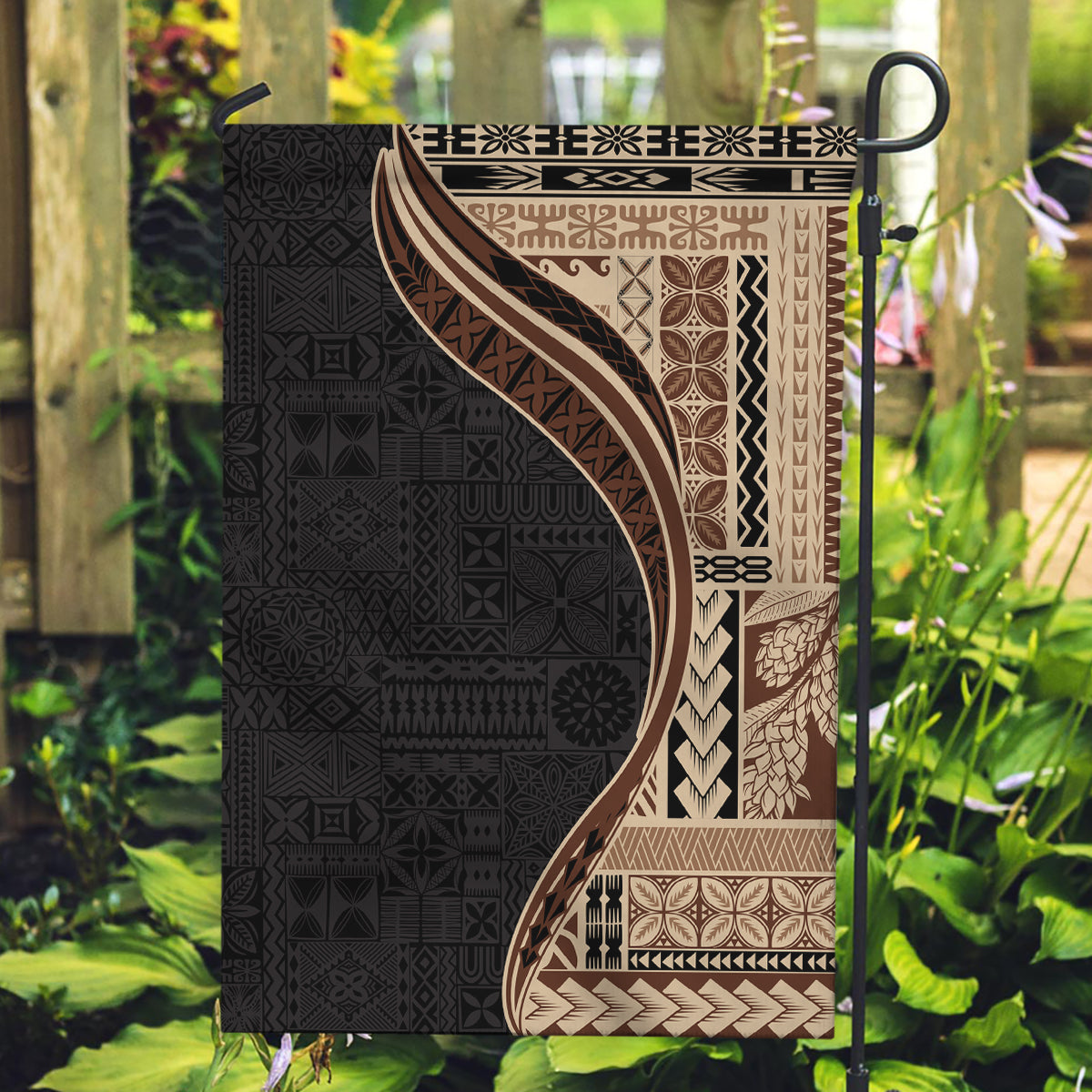 Samoa Siapo Motif and Tapa Pattern Half Style Garden Flag Beige Color