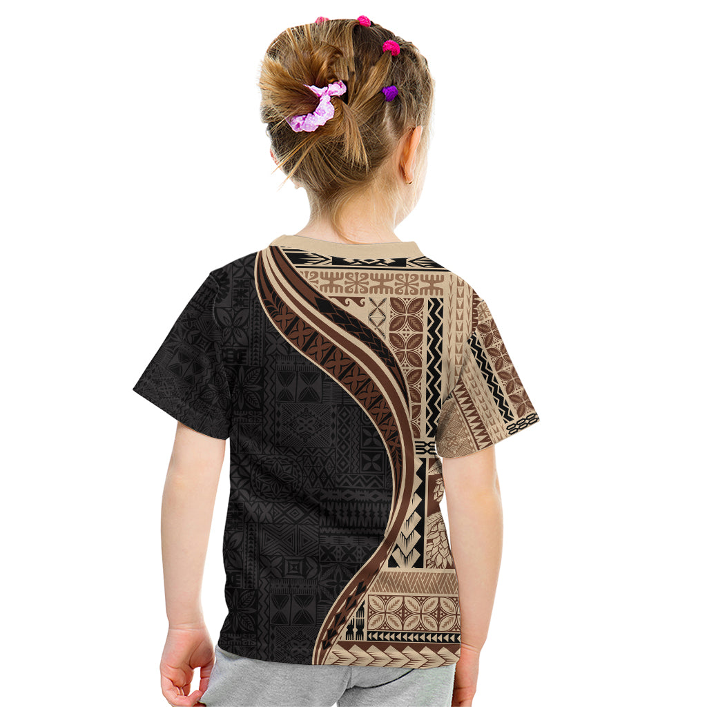 Samoa Siapo Motif and Tapa Pattern Half Style Kid T Shirt Beige Color