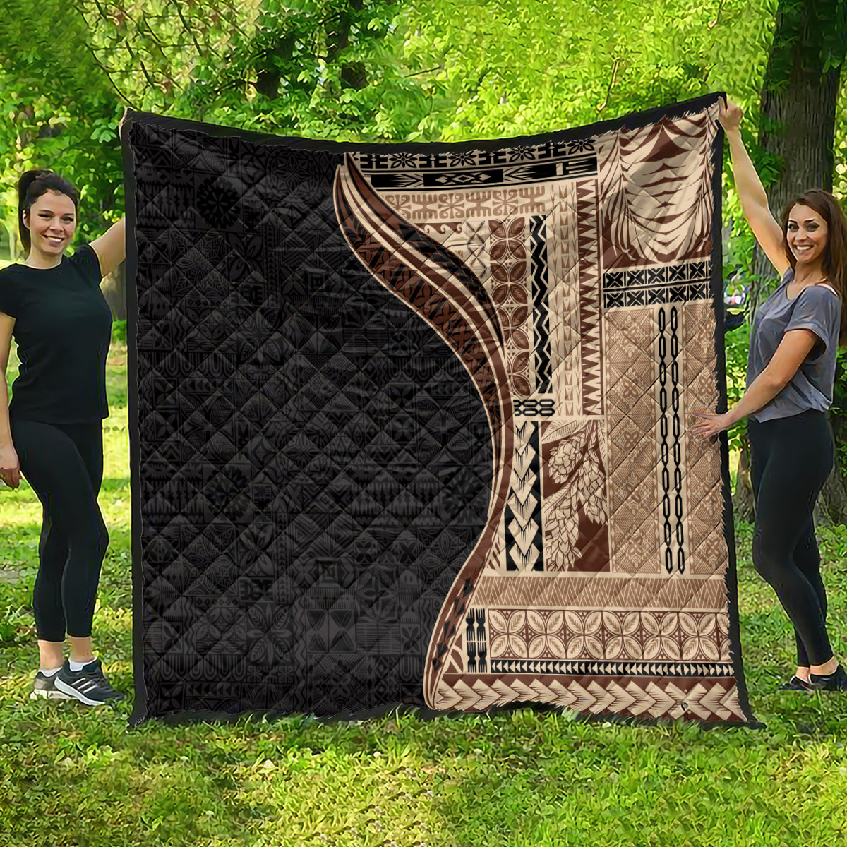 Samoa Siapo Motif and Tapa Pattern Half Style Quilt Beige Color