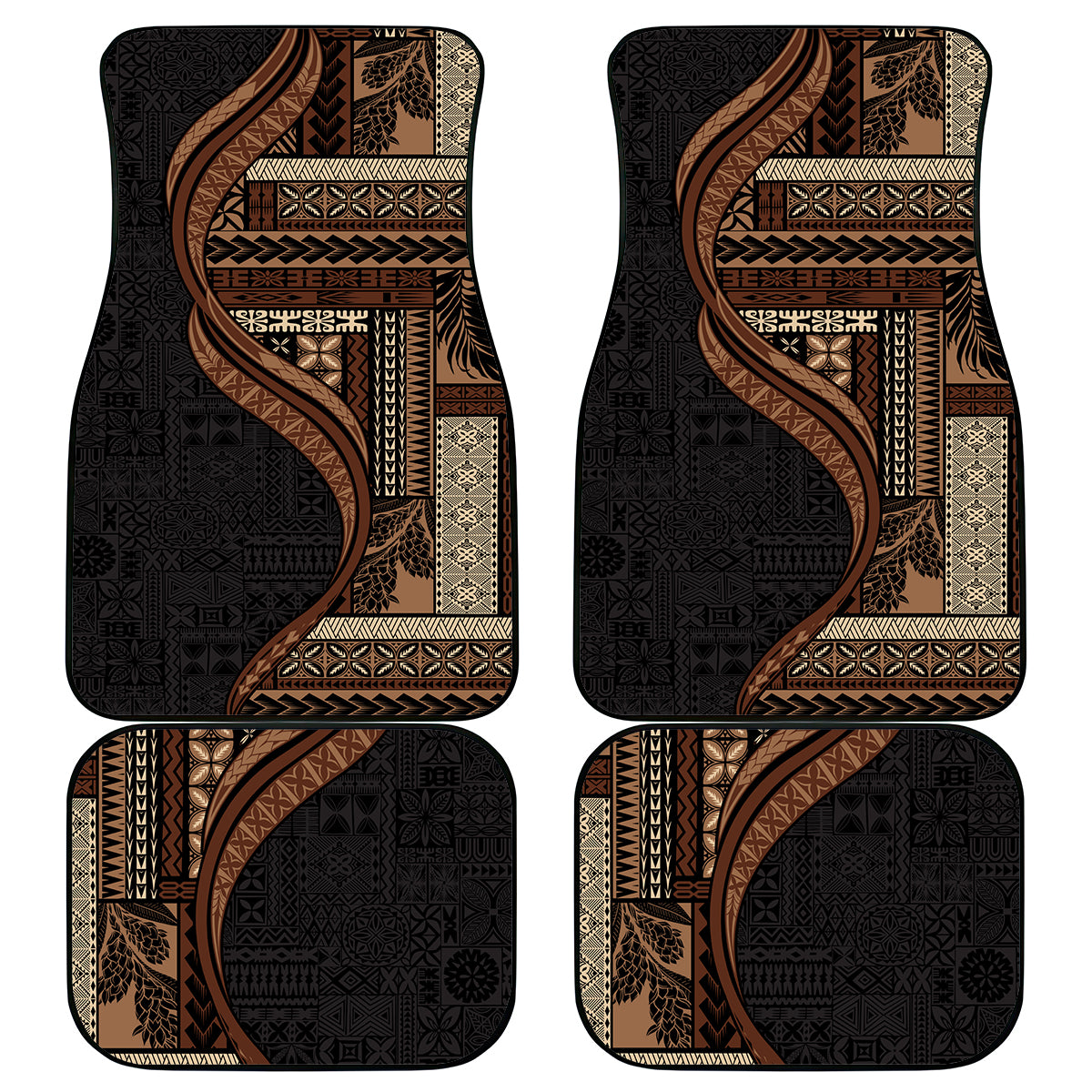 Samoa Siapo Motif and Tapa Pattern Half Style Car Mats Black Color