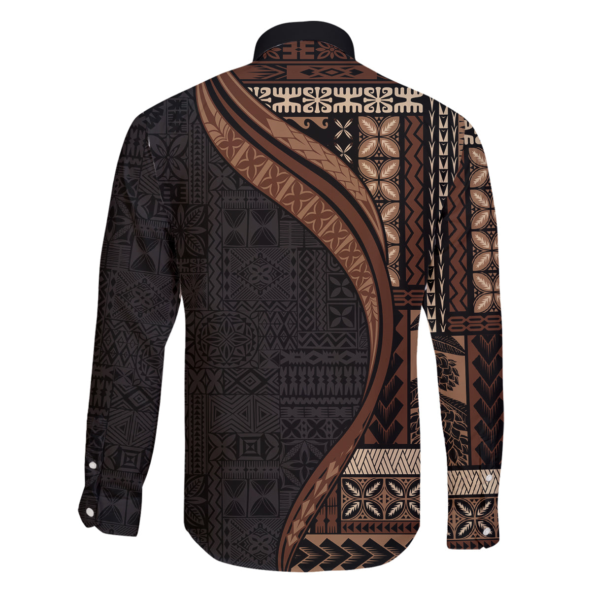 Samoa Siapo Motif and Tapa Pattern Half Style Family Matching Long Sleeve Bodycon Dress and Hawaiian Shirt Black Color
