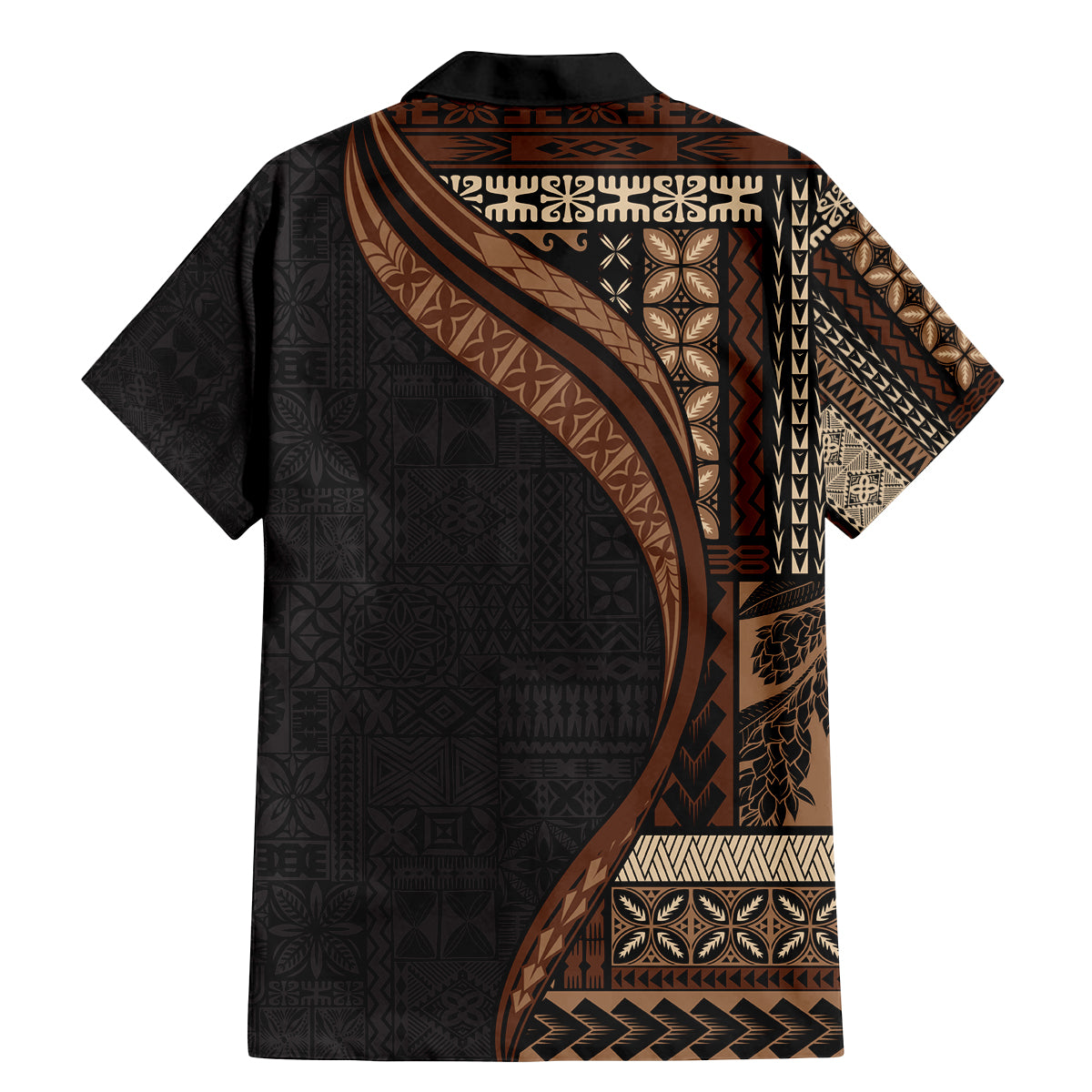 Samoa Siapo Motif and Tapa Pattern Half Style Family Matching Mermaid Dress and Hawaiian Shirt Black Color