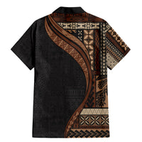 Samoa Siapo Motif and Tapa Pattern Half Style Family Matching Mermaid Dress and Hawaiian Shirt Black Color