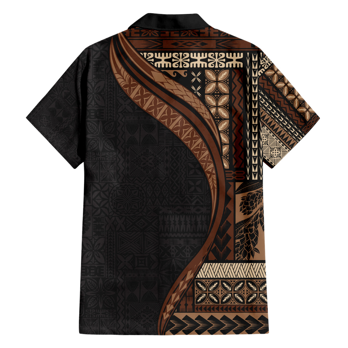 Samoa Siapo Motif and Tapa Pattern Half Style Hawaiian Shirt Black Color