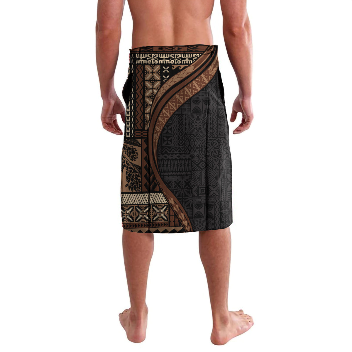 Samoa Siapo Motif and Tapa Pattern Half Style Lavalava Black Color