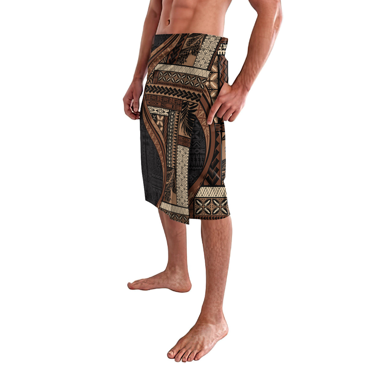 Samoa Siapo Motif and Tapa Pattern Half Style Lavalava Black Color