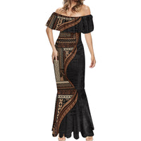 Samoa Siapo Motif and Tapa Pattern Half Style Mermaid Dress Black Color