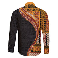 Samoa Siapo Motif and Tapa Pattern Half Style Family Matching Off Shoulder Maxi Dress and Hawaiian Shirt Yellow Color