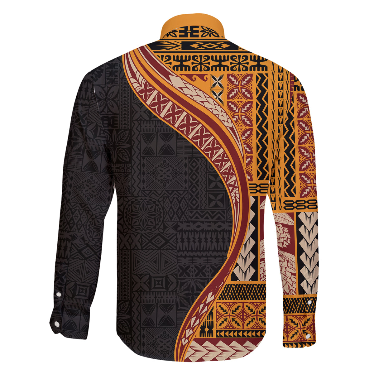 Samoa Siapo Motif and Tapa Pattern Half Style Family Matching Off Shoulder Short Dress and Hawaiian Shirt Yellow Color