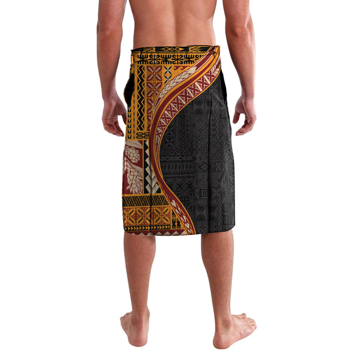 Samoa Siapo Motif and Tapa Pattern Half Style Lavalava Yellow Color