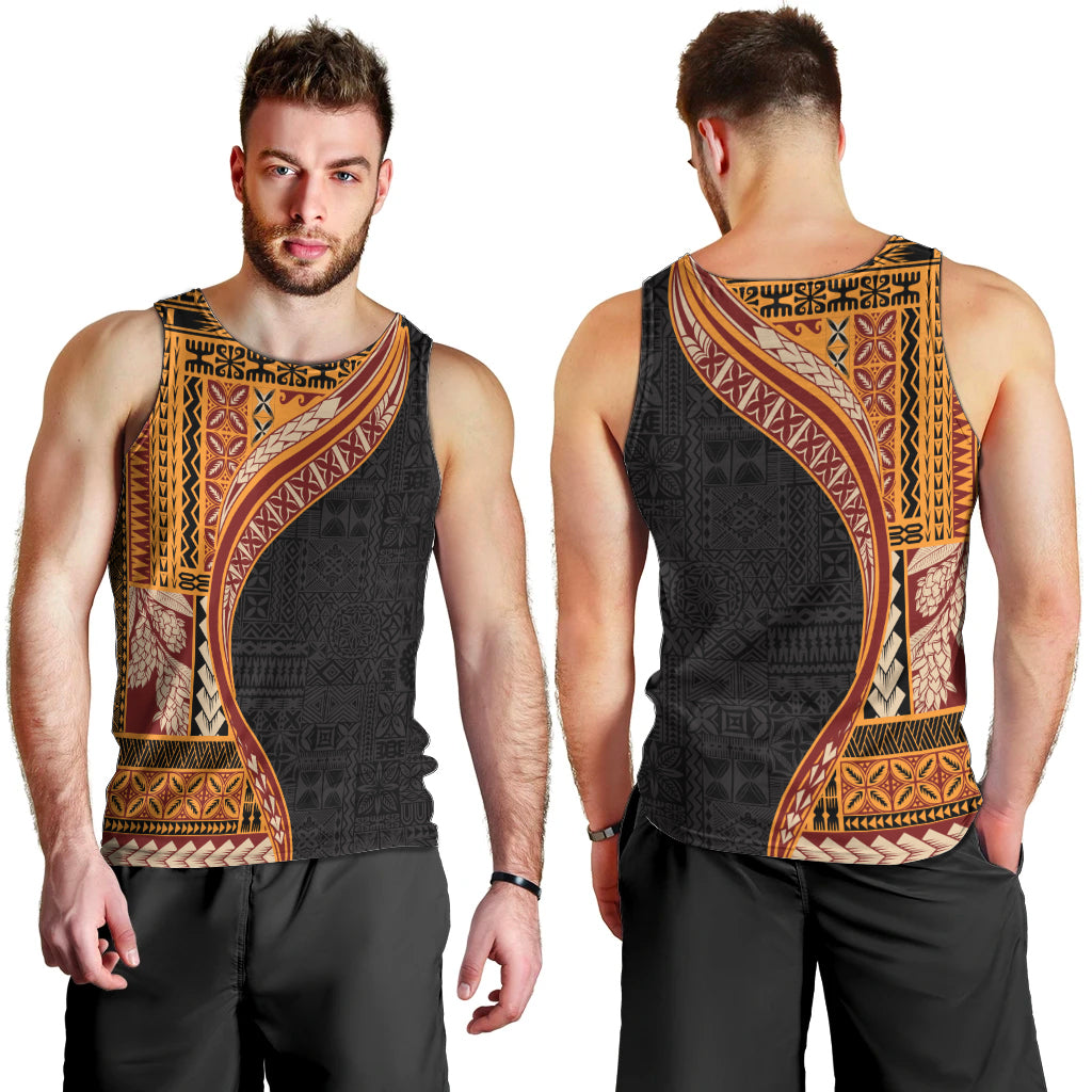 Samoa Siapo Motif and Tapa Pattern Half Style Men Tank Top Yellow Color