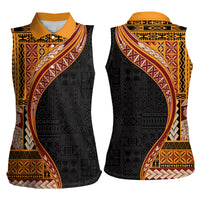 Samoa Siapo Motif and Tapa Pattern Half Style Women Sleeveless Polo Shirt Yellow Color