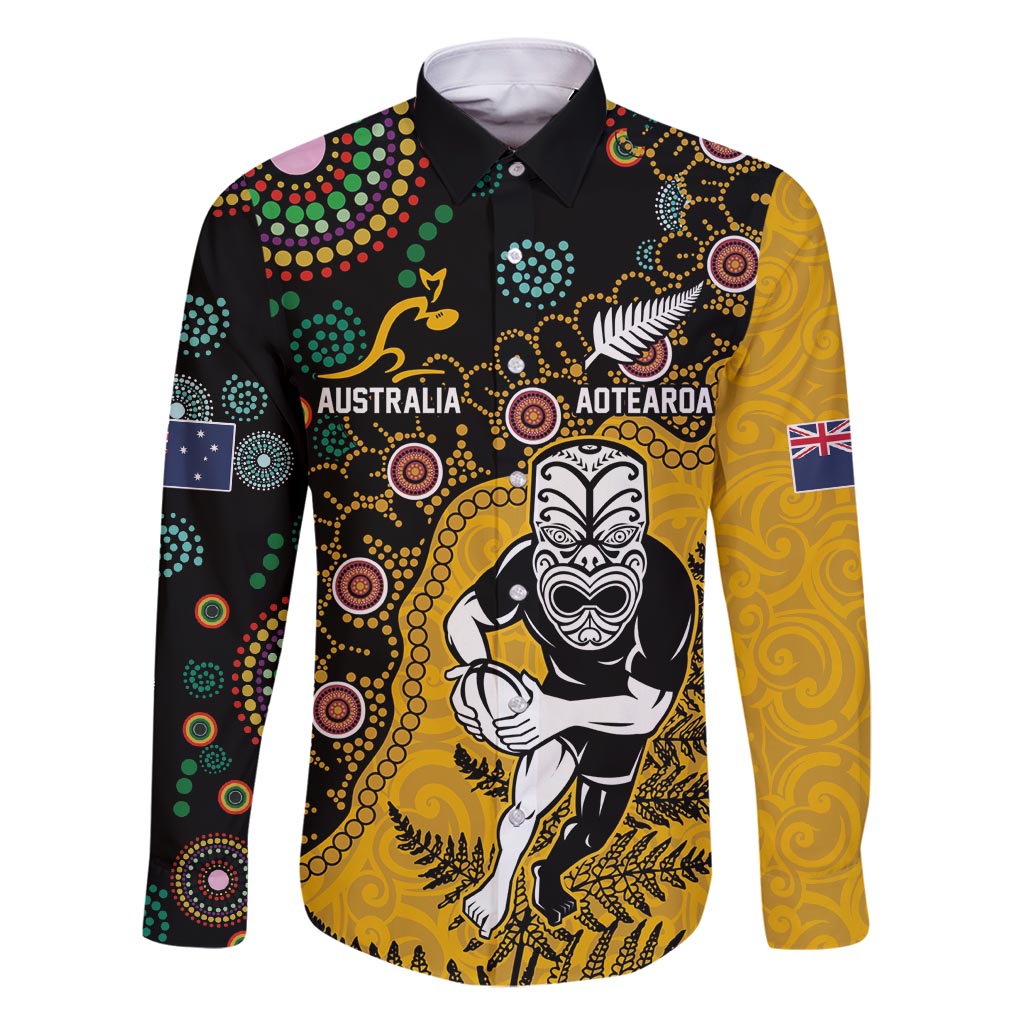 Custom New Zealand and Australia Rugby Family Matching Off Shoulder Short Dress and Hawaiian Shirt Maori Warrior With Aboriginal Version