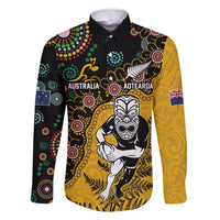 Custom New Zealand and Australia Rugby Family Matching Summer Maxi Dress and Hawaiian Shirt Maori Warrior With Aboriginal Version