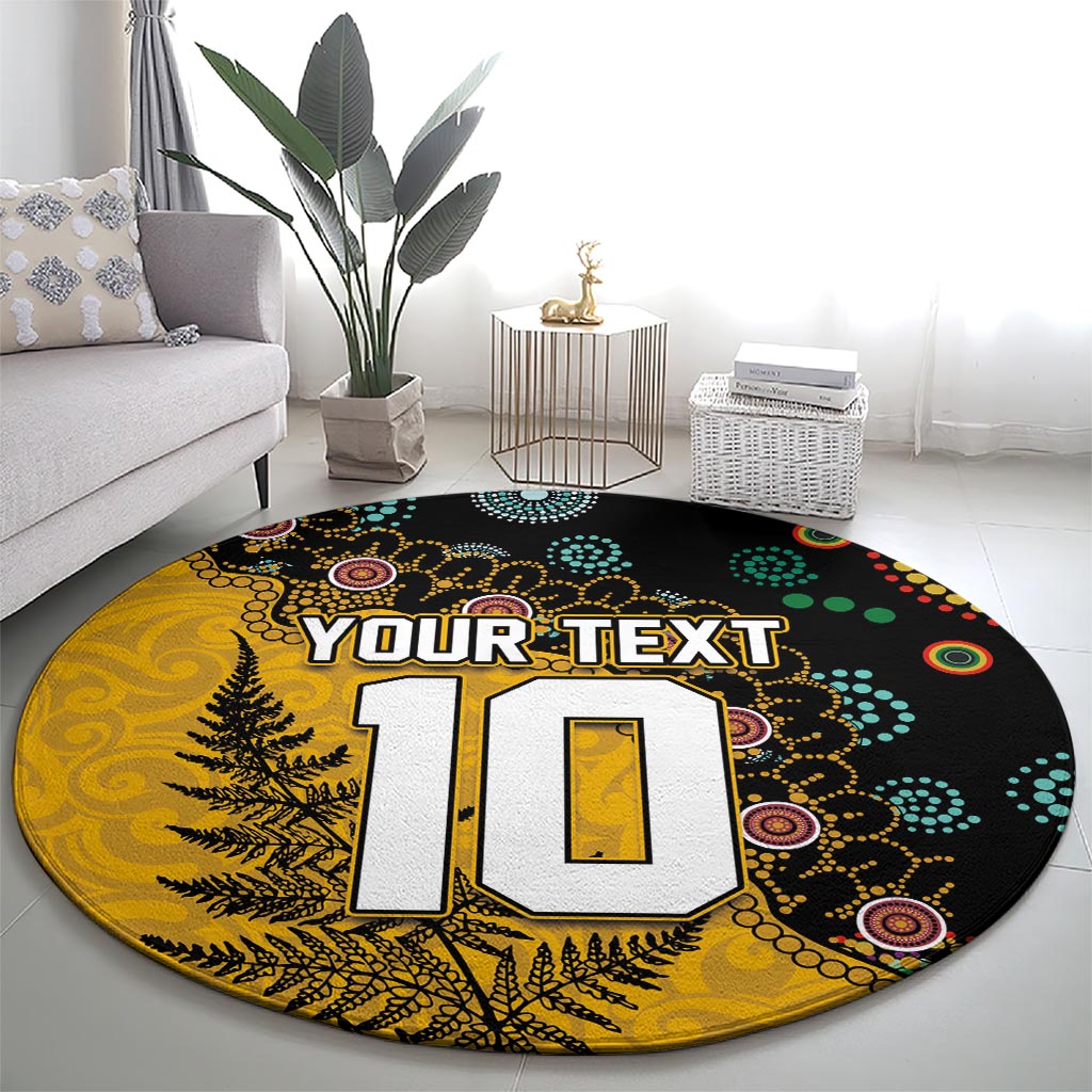 Custom New Zealand and Australia Rugby Round Carpet Maori Warrior With Aboriginal Version