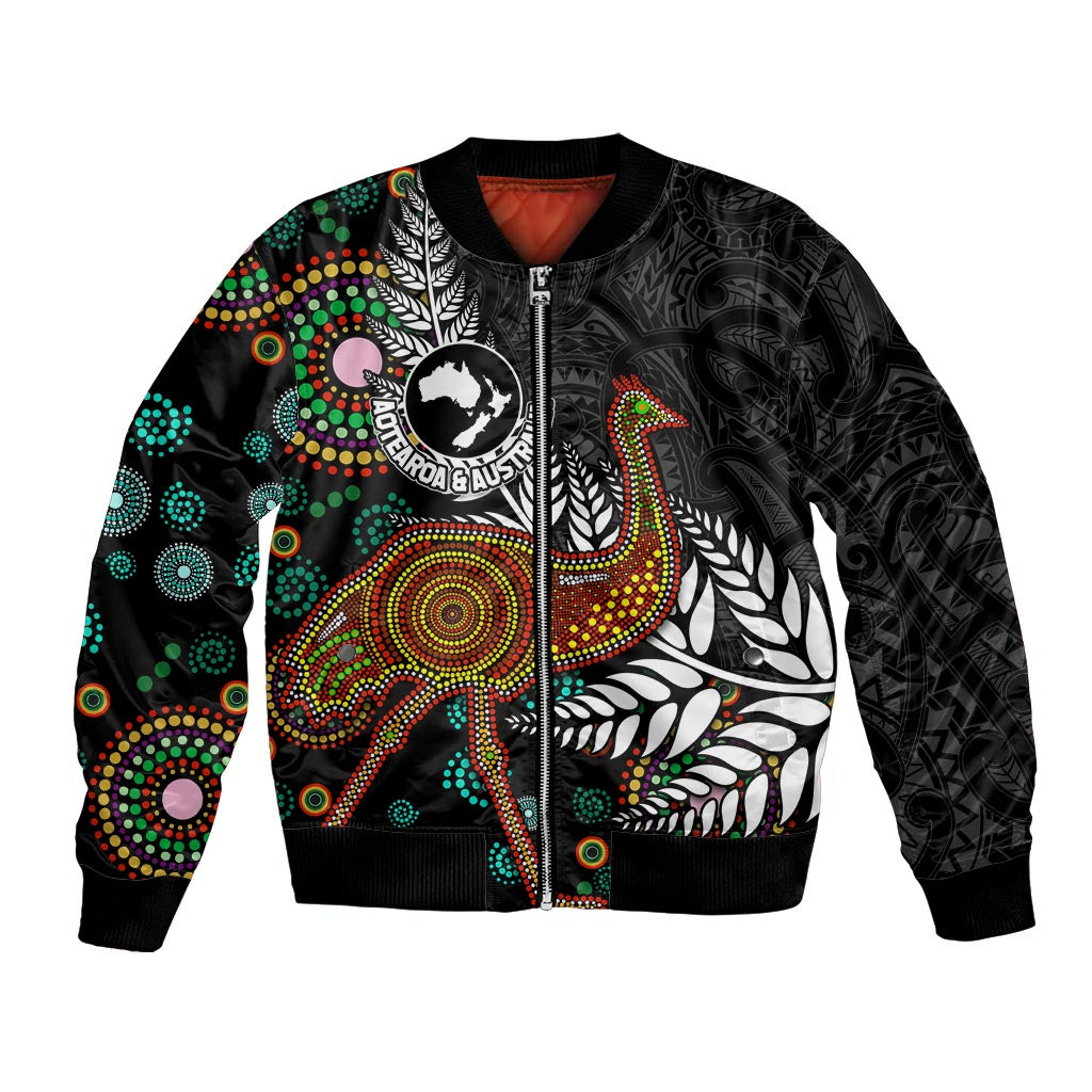 New Zealand Fern and Australia Emu Bomber Jacket Aboriginal Mix Maori Pattern
