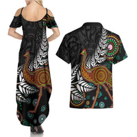 New Zealand Fern and Australia Emu Couples Matching Summer Maxi Dress and Hawaiian Shirt Aboriginal Mix Maori Pattern LT03 - Polynesian Pride