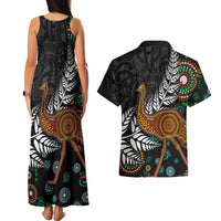 New Zealand Fern and Australia Emu Couples Matching Tank Maxi Dress and Hawaiian Shirt Aboriginal Mix Maori Pattern LT03 - Polynesian Pride