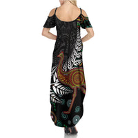 New Zealand Fern and Australia Emu Family Matching Summer Maxi Dress and Hawaiian Shirt Aboriginal Mix Maori Pattern