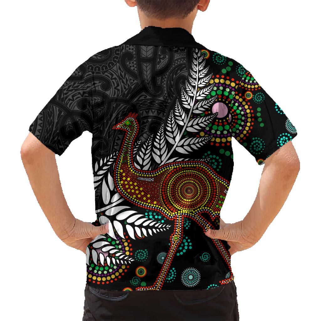 New Zealand Fern and Australia Emu Family Matching Tank Maxi Dress and Hawaiian Shirt Aboriginal Mix Maori Pattern LT03 - Polynesian Pride
