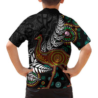New Zealand Fern and Australia Emu Family Matching Tank Maxi Dress and Hawaiian Shirt Aboriginal Mix Maori Pattern LT03 - Polynesian Pride