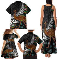 New Zealand Fern and Australia Emu Family Matching Tank Maxi Dress and Hawaiian Shirt Aboriginal Mix Maori Pattern LT03 - Polynesian Pride