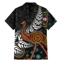 New Zealand Fern and Australia Emu Family Matching Tank Maxi Dress and Hawaiian Shirt Aboriginal Mix Maori Pattern LT03 - Polynesian Pride