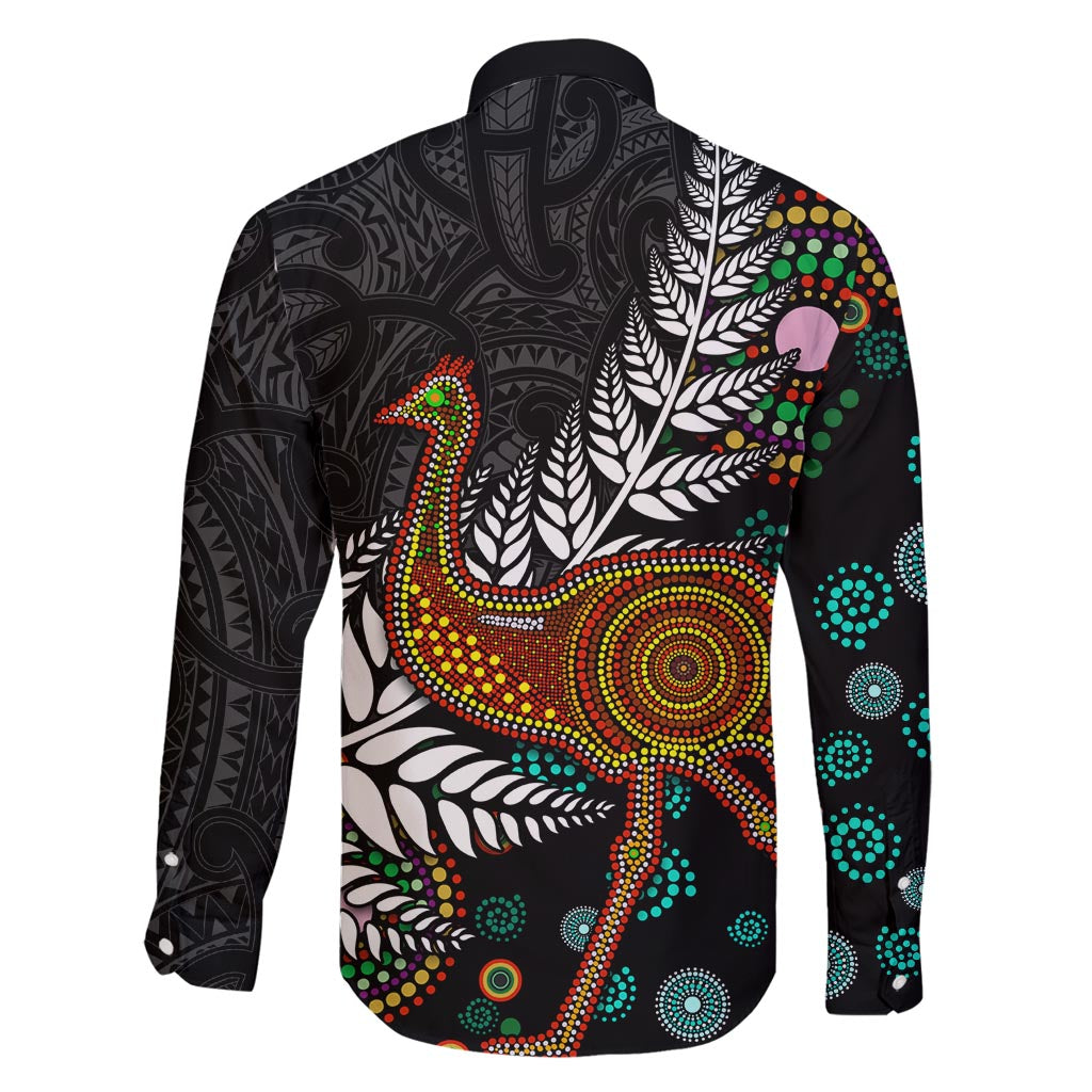 New Zealand Fern and Australia Emu Family Matching Tank Maxi Dress and Hawaiian Shirt Aboriginal Mix Maori Pattern LT03 - Polynesian Pride