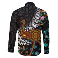 New Zealand Fern and Australia Emu Family Matching Tank Maxi Dress and Hawaiian Shirt Aboriginal Mix Maori Pattern LT03 - Polynesian Pride