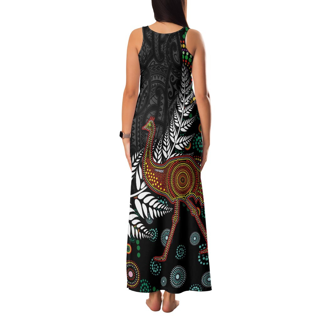 New Zealand Fern and Australia Emu Family Matching Tank Maxi Dress and Hawaiian Shirt Aboriginal Mix Maori Pattern LT03 - Polynesian Pride