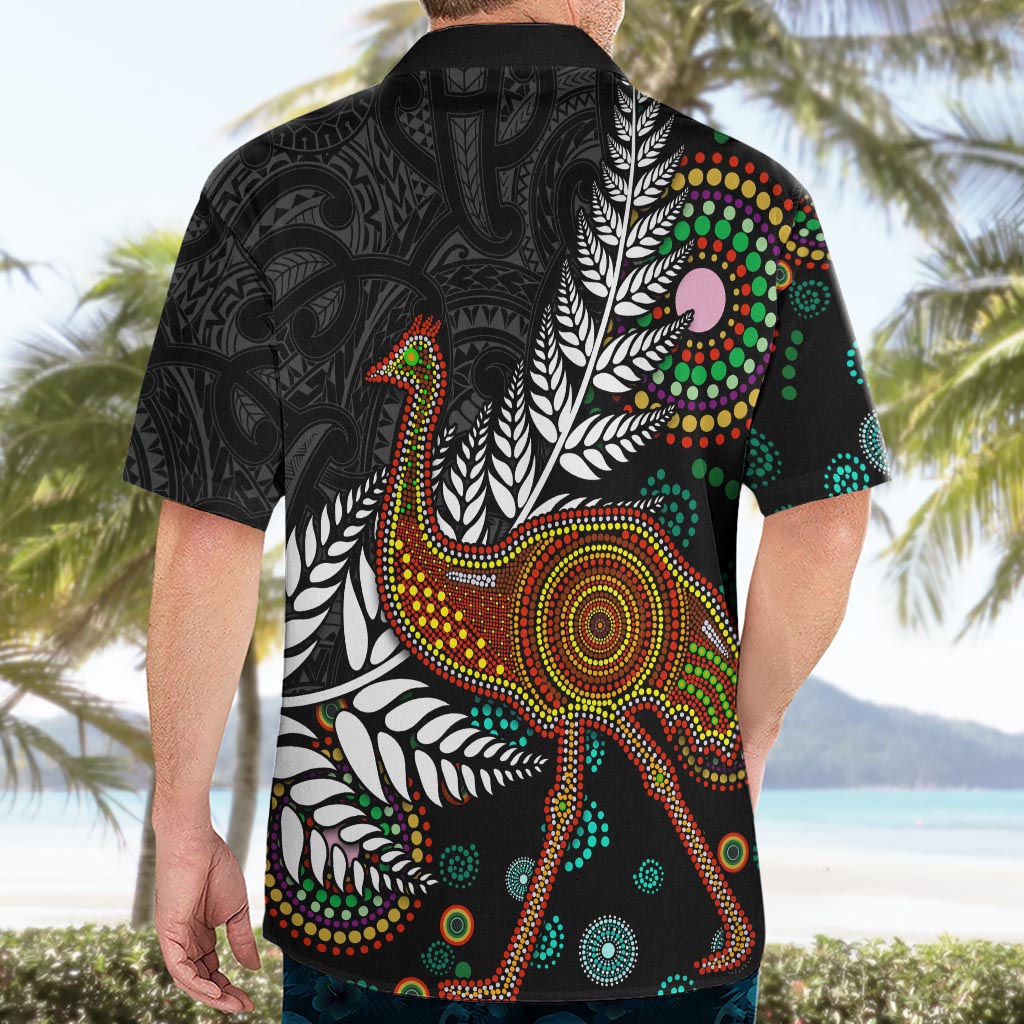 New Zealand Fern and Australia Emu Hawaiian Shirt Aboriginal Mix Maori Pattern
