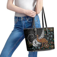New Zealand Fern and Australia Emu Leather Tote Bag Aboriginal Mix Maori Pattern