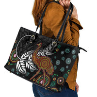 New Zealand Fern and Australia Emu Leather Tote Bag Aboriginal Mix Maori Pattern