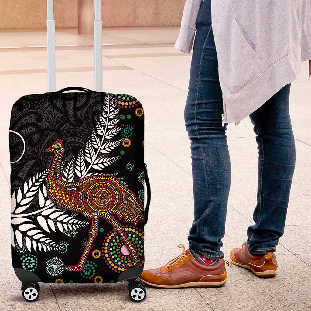 New Zealand Fern and Australia Emu Luggage Cover Aboriginal Mix Maori Pattern