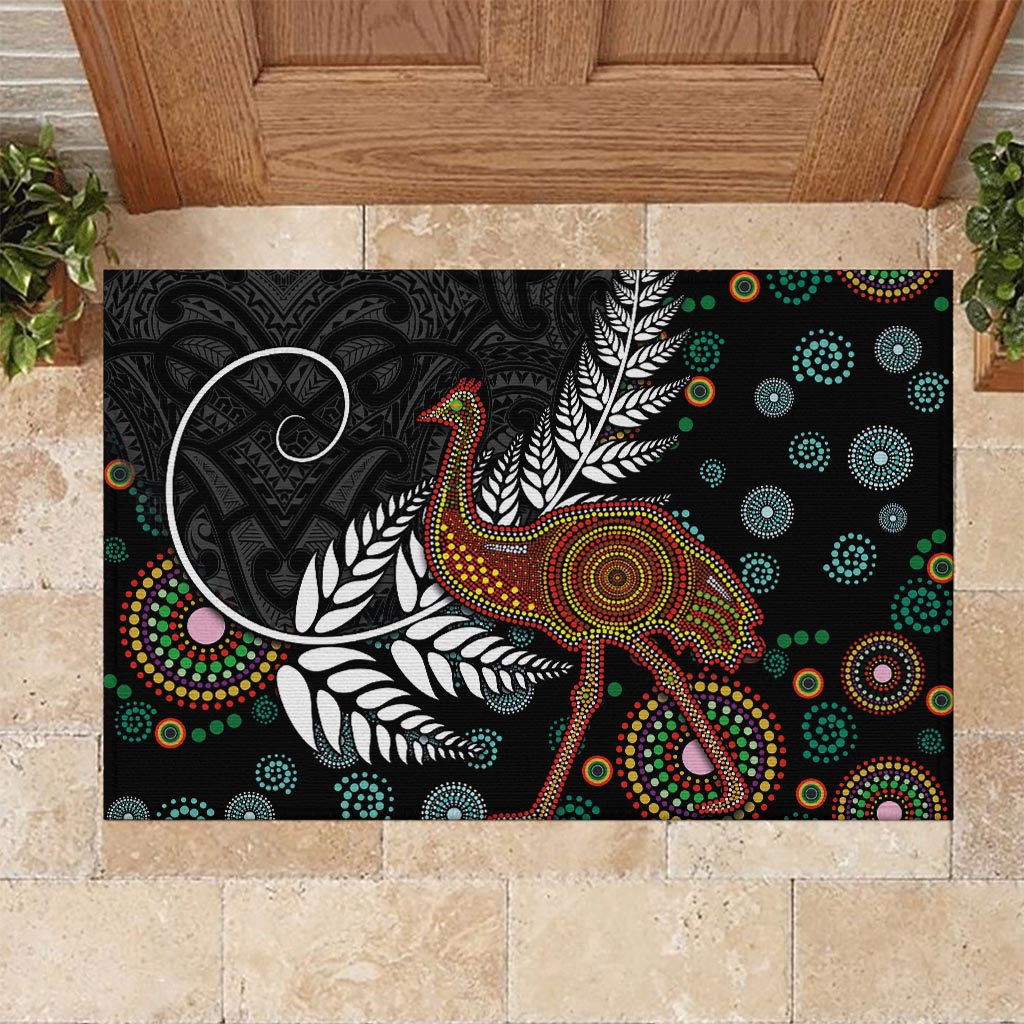 New Zealand Fern and Australia Emu Rubber Doormat Aboriginal Mix Maori Pattern