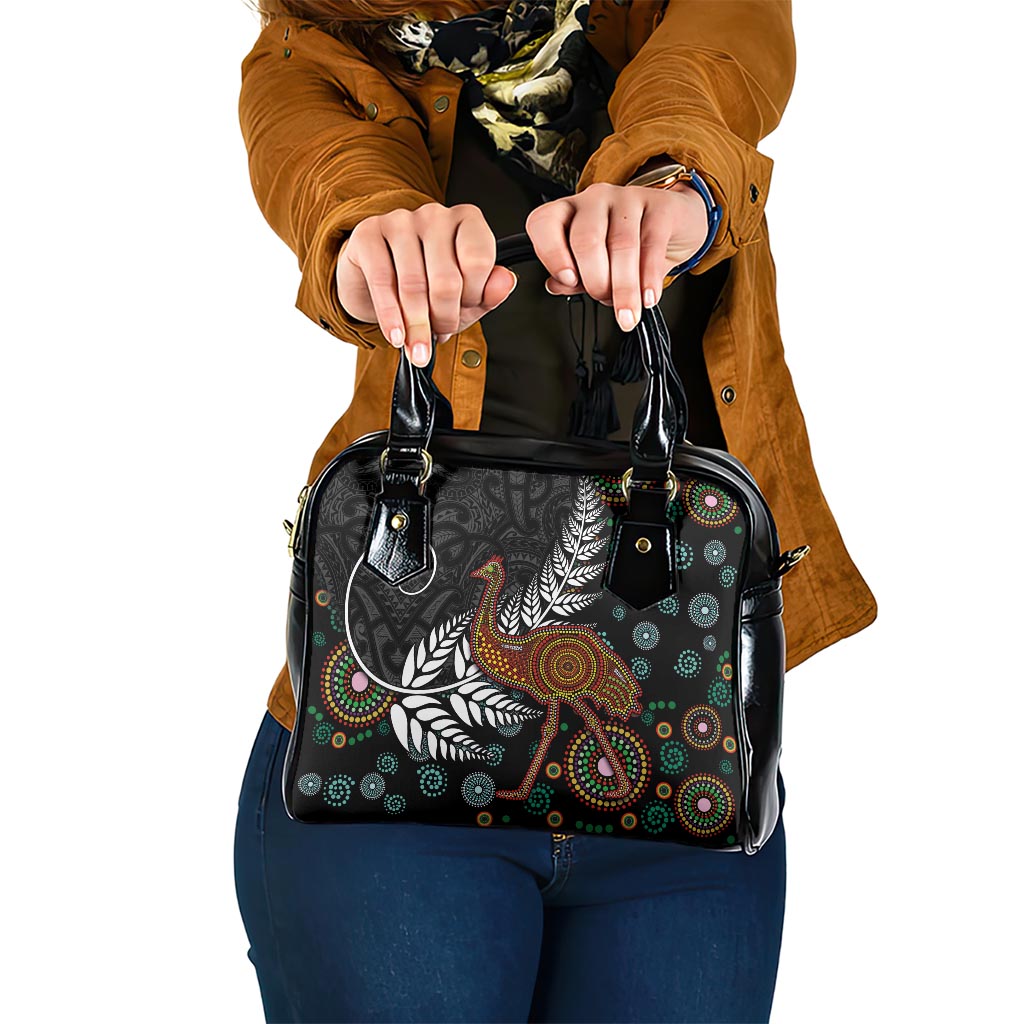New Zealand Fern and Australia Emu Shoulder Handbag Aboriginal Mix Maori Pattern