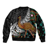 New Zealand Fern and Australia Emu Sleeve Zip Bomber Jacket Aboriginal Mix Maori Pattern