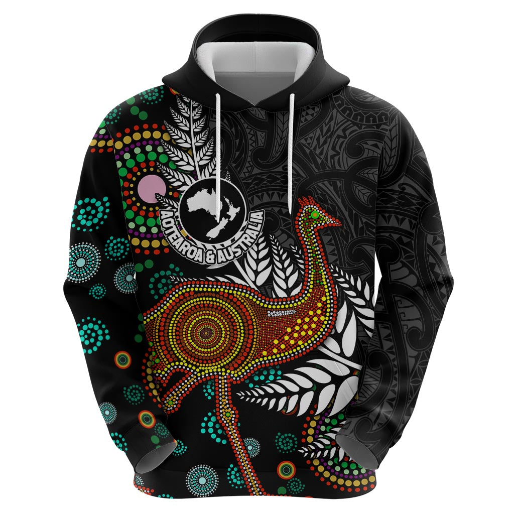 New Zealand Fern and Australia Emu Zip Hoodie Aboriginal Mix Maori Pattern