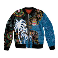 Fiji Palm Tree and Australia Kangaroo Bomber Jacket Aboriginal Mix Tapa Pattern