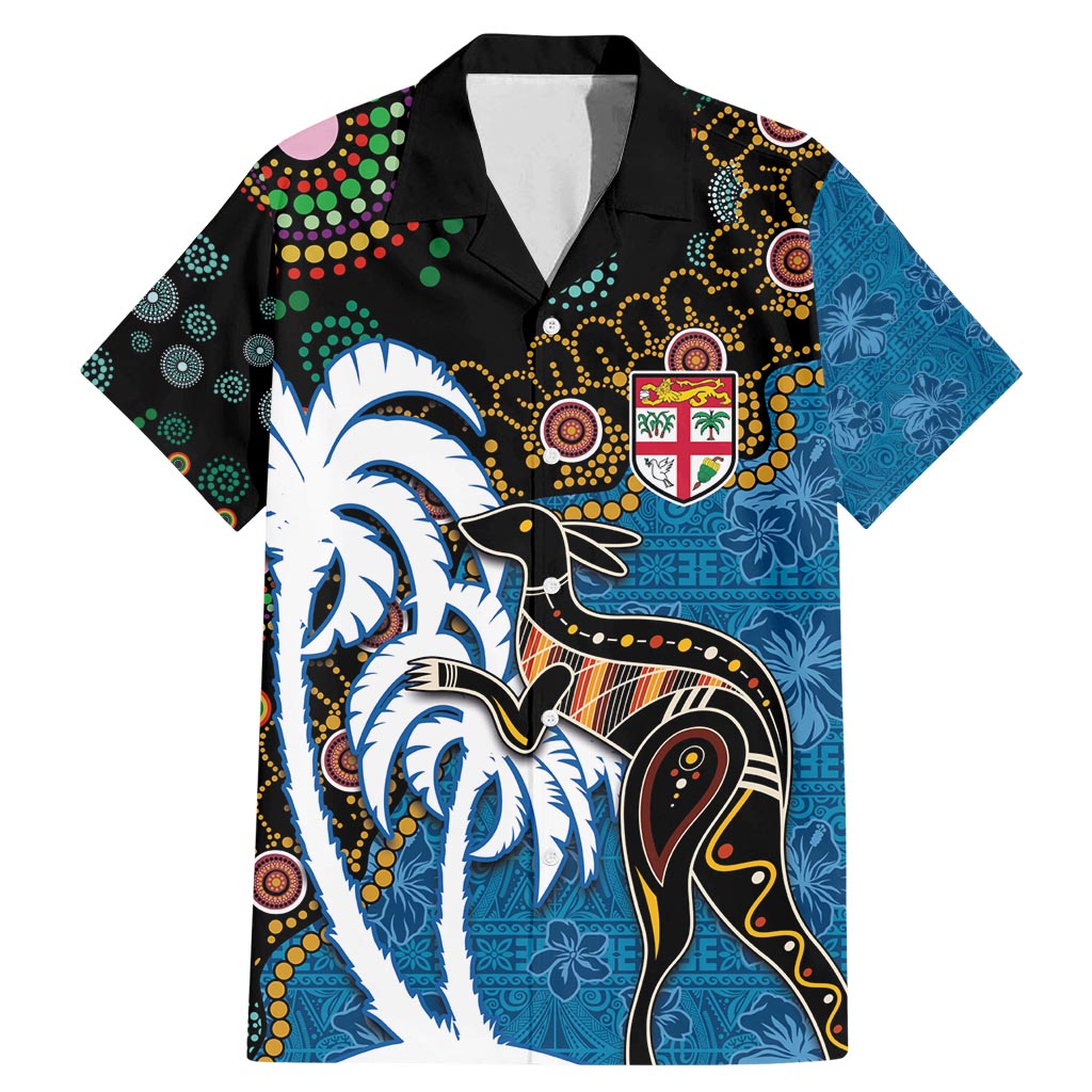 Fiji Palm Tree and Australia Kangaroo Family Matching Mermaid Dress and Hawaiian Shirt Aboriginal Mix Tapa Pattern