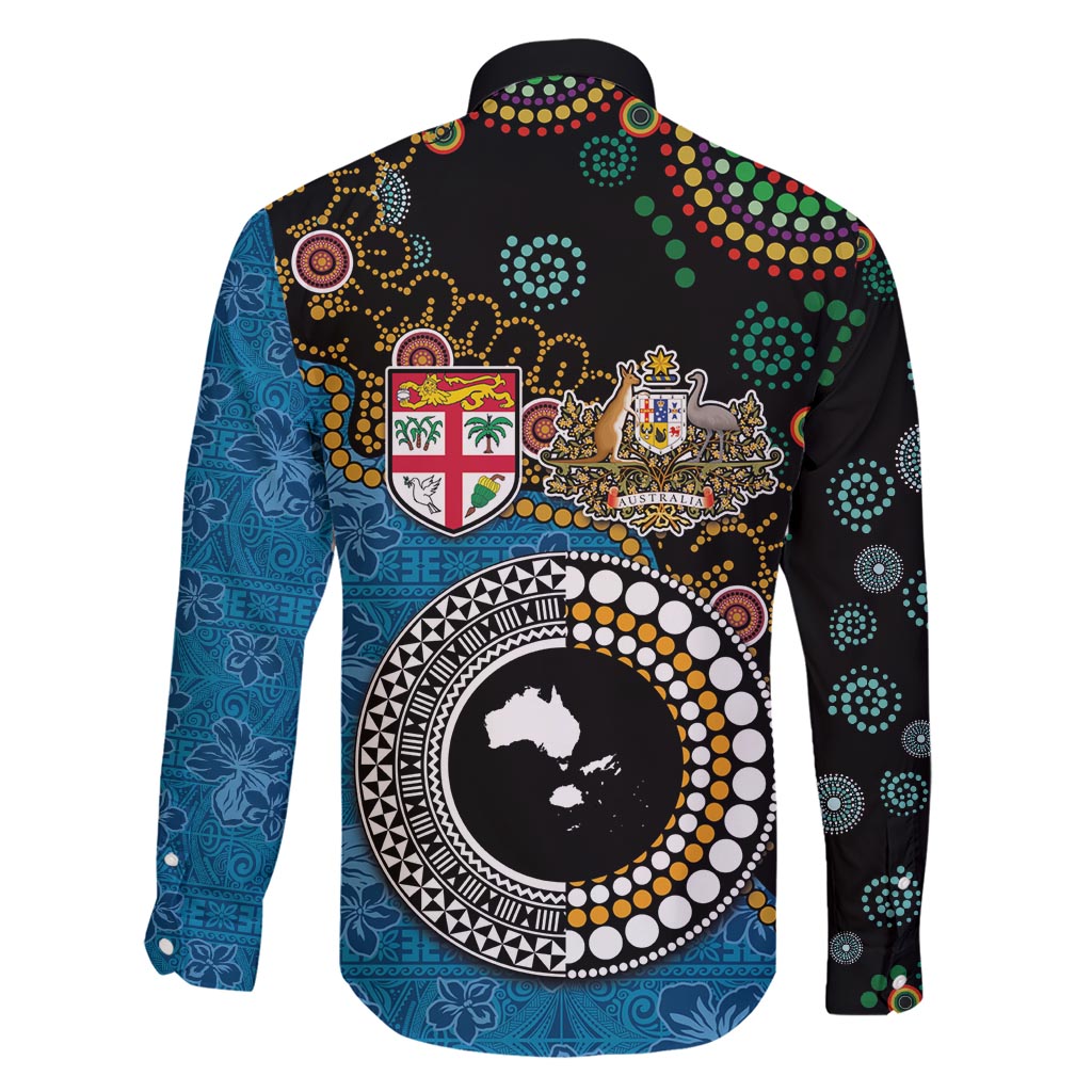 Fiji Palm Tree and Australia Kangaroo Family Matching Short Sleeve Bodycon Dress and Hawaiian Shirt Aboriginal Mix Tapa Pattern