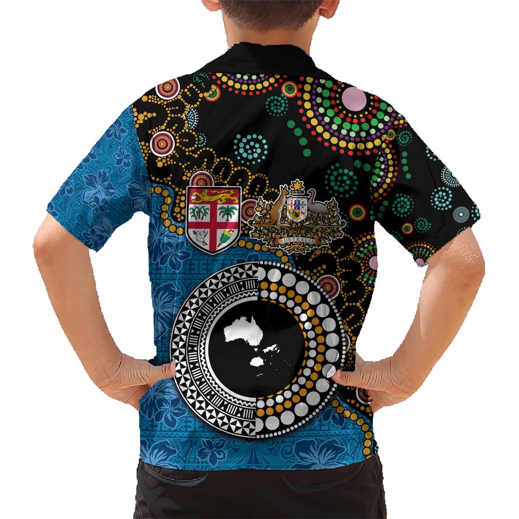 Fiji Palm Tree and Australia Kangaroo Hawaiian Shirt Aboriginal Mix Tapa Pattern