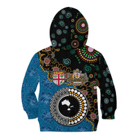 Fiji Palm Tree and Australia Kangaroo Kid Hoodie Aboriginal Mix Tapa Pattern