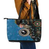 Fiji Palm Tree and Australia Kangaroo Leather Tote Bag Aboriginal Mix Tapa Pattern