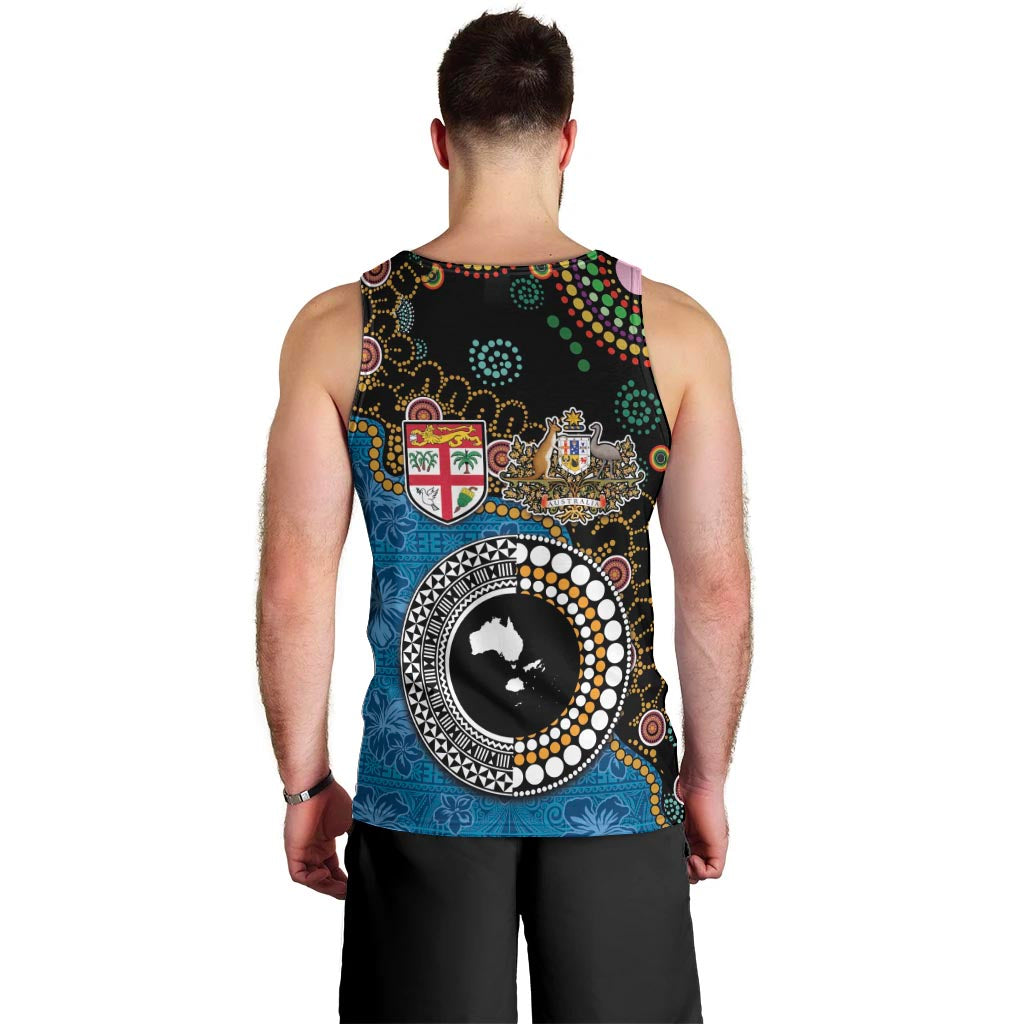 Fiji Palm Tree and Australia Kangaroo Men Tank Top Aboriginal Mix Tapa Pattern