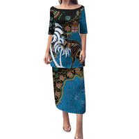 Fiji Palm Tree and Australia Kangaroo Puletasi Aboriginal Mix Tapa Pattern